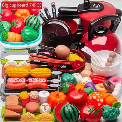 Kids Kitchen Toy Set with Fruit Cutting & Cooking Utensils