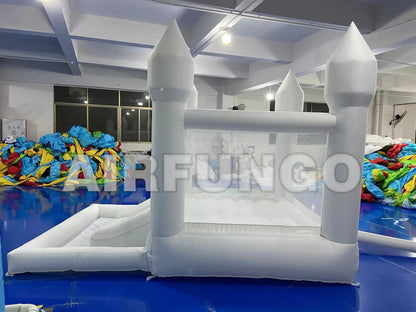 Kids Soft Play White Bounce House w/ Slide & Ball Pit