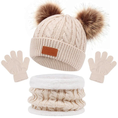 3Pc Winter Baby Set - Hat, Scarf, Gloves, Pompom, 1-5Y