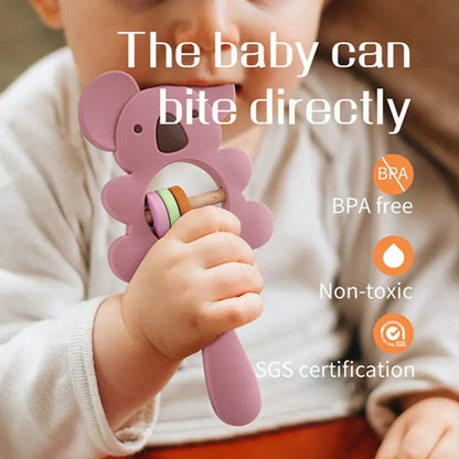 1PC Koala & Elephant Silicone Teether Handbell Rattles