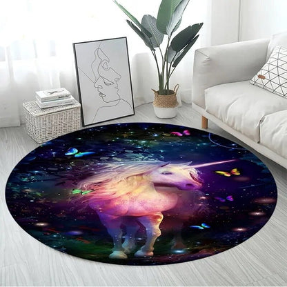 3D Unicorn Cartoon Area Rug - Large Round Non-Slip Mat for Kids