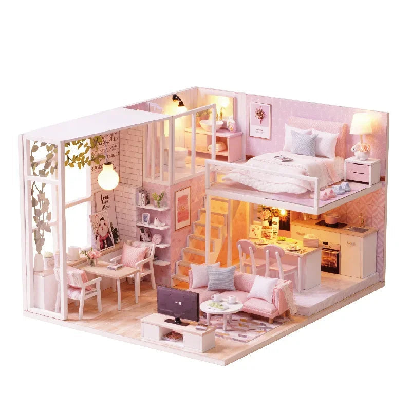 DIY Wooden Miniature Dollhouse Kit with LED & Furniture (1:24)