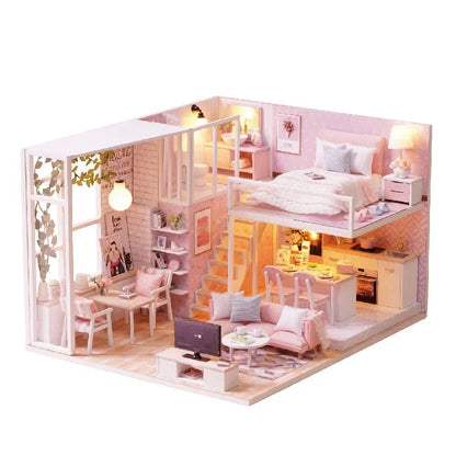 DIY Wooden Miniature Dollhouse Kit with LED & Furniture (1:24)