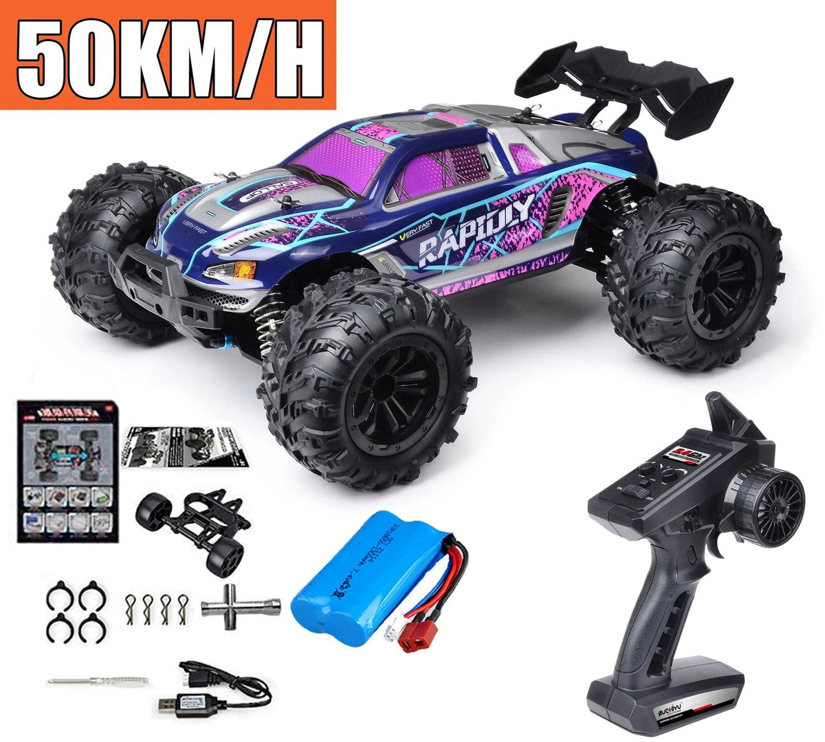 75KM/H 4x4 RC Monster Truck - LED, Brushless, 1/16 Scale