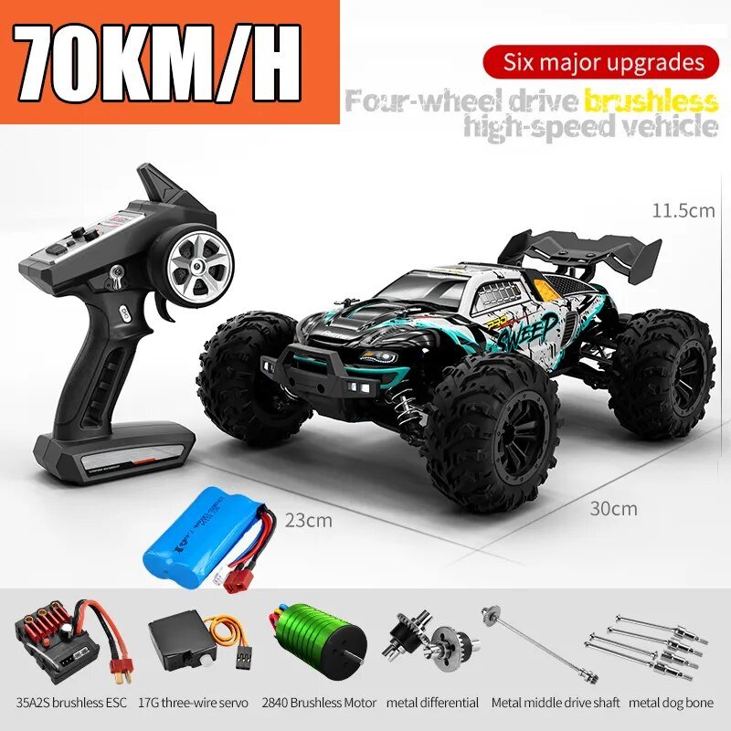 75KM/H 4x4 RC Monster Truck - LED, Brushless, 1/16 Scale