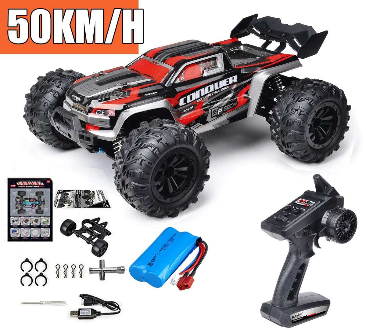 75KM/H 4x4 RC Monster Truck - LED, Brushless, 1/16 Scale