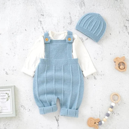 Sleeveless Knitted Romper & Hat Set: Neutral Baby Outfit