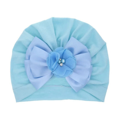 Shiny Rhinestone Bowknot Baby Turban - Soft Cotton Cap