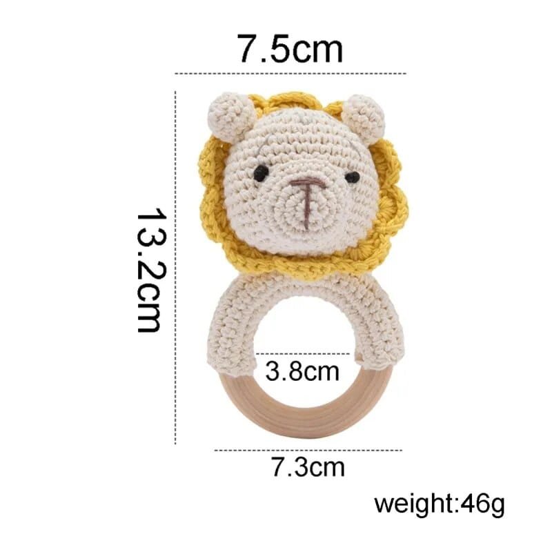 Wooden Baby Rattle & Teether - Crochet Animal Designs