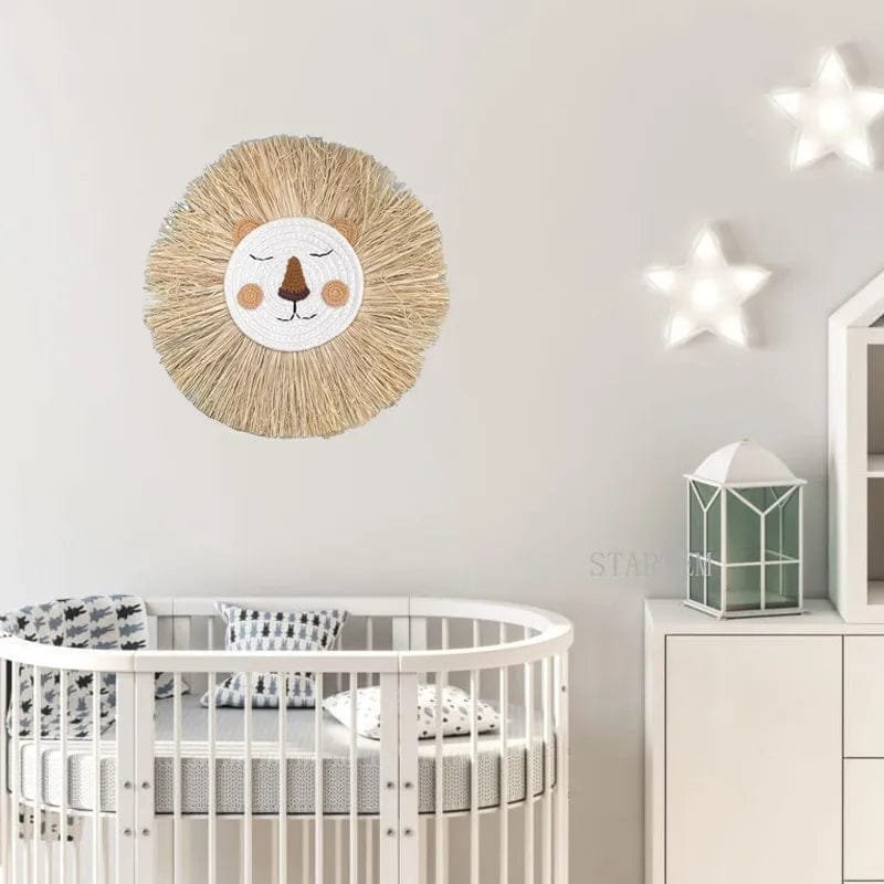 Nordic Handmade Lion Wall Decor - Woven Cotton & Straw