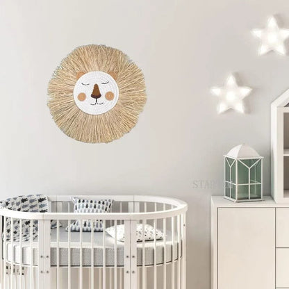 Nordic Handmade Lion Wall Decor - Woven Cotton & Straw
