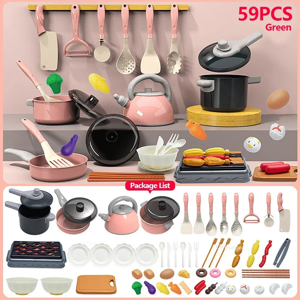 Kids Pretend Kitchen Set – 92/69/59-Piece Play Cooking Kit