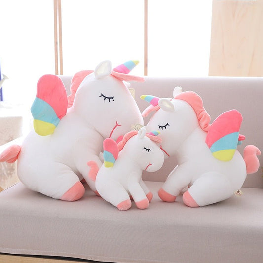 25cm 40cm 55cm lovely unicorn plush toy pink fly horse with rainbow wings
