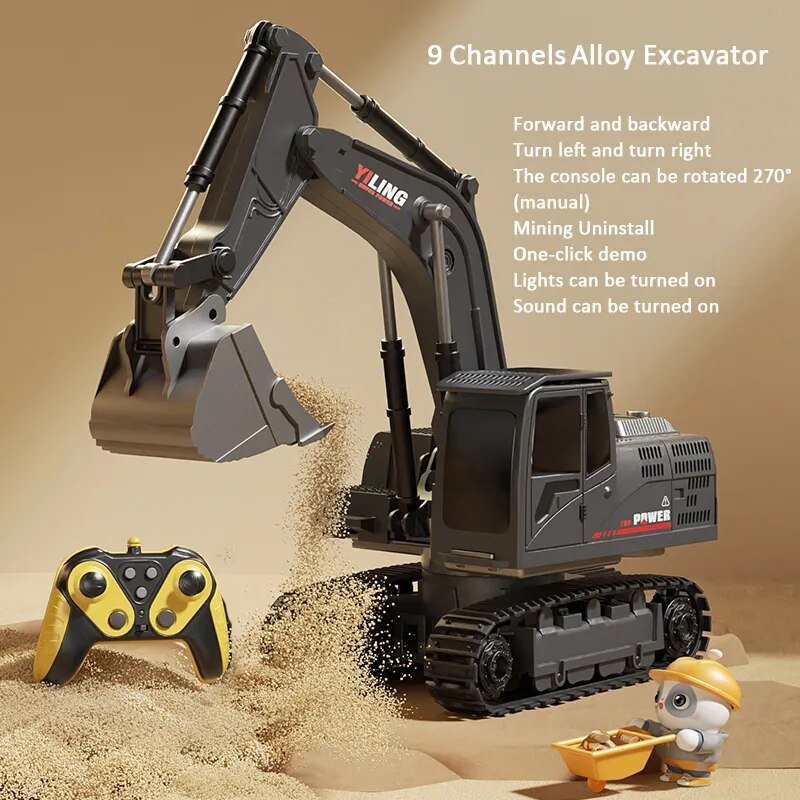 Alloy RC Excavator Toy with Lights & Sound, Kids Engineering Gift
