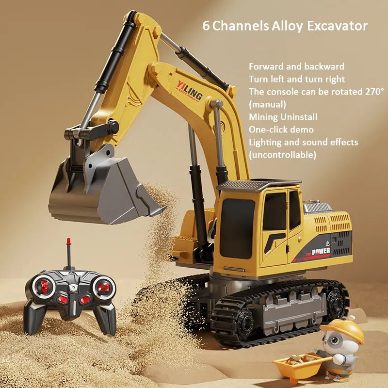 Alloy RC Excavator Toy with Lights & Sound, Kids Engineering Gift