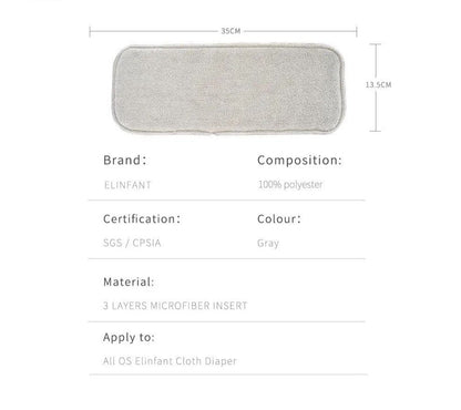 Elinfant 3-Layer Gray Microfiber Diaper Inserts (4/8/10pcs)