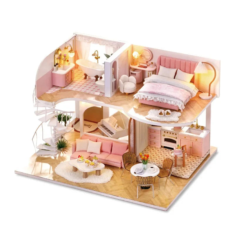 DIY Wooden Miniature Dollhouse Kit with LED & Furniture (1:24)