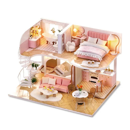 DIY Wooden Miniature Dollhouse Kit with LED & Furniture (1:24)