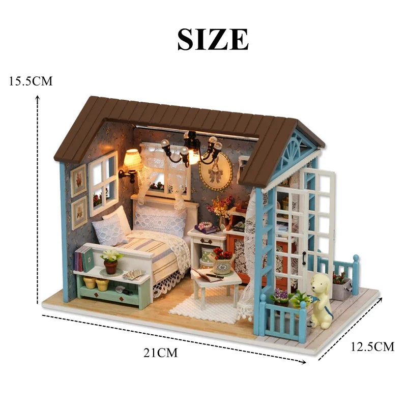 DIY Wooden Miniature Dollhouse Kit with LED & Furniture (1:24)