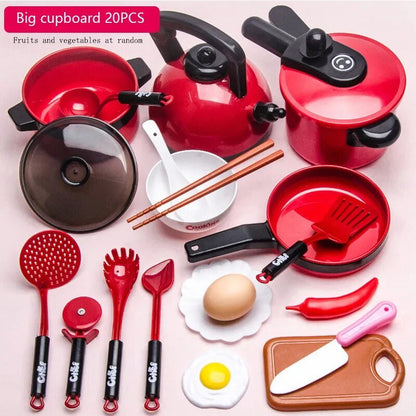 Kids Kitchen Toy Set with Fruit Cutting & Cooking Utensils