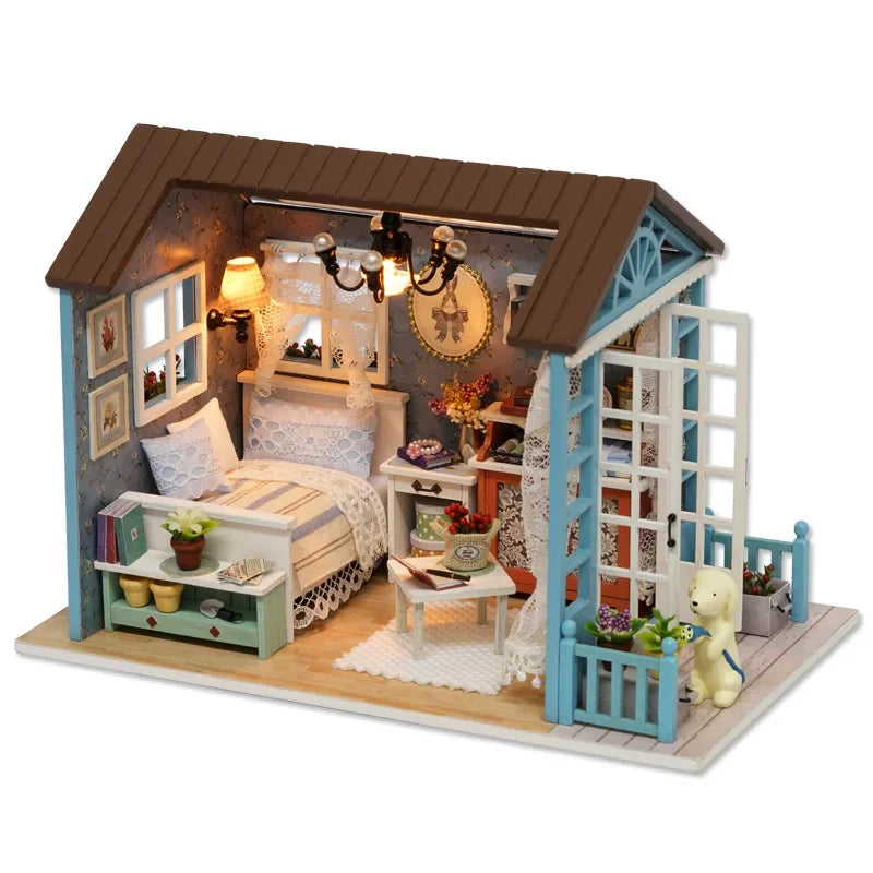DIY Wooden Miniature Dollhouse Kit with LED & Furniture (1:24)