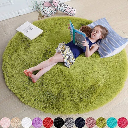 Soft Shaggy Fluffy Round Rug - Pink & White, Bedroom & Play Mat