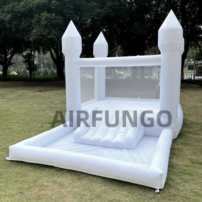 Kids Soft Play White Bounce House w/ Slide & Ball Pit