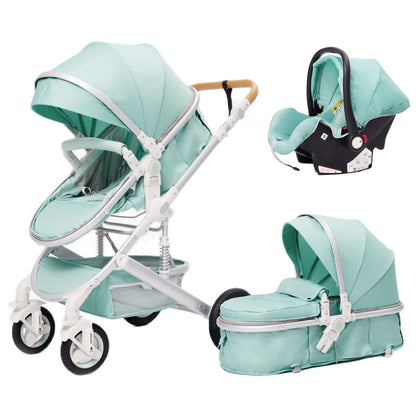 High Landscape 3-in-1 Baby Stroller with Pink Car Seat: Luxury Travel Pram