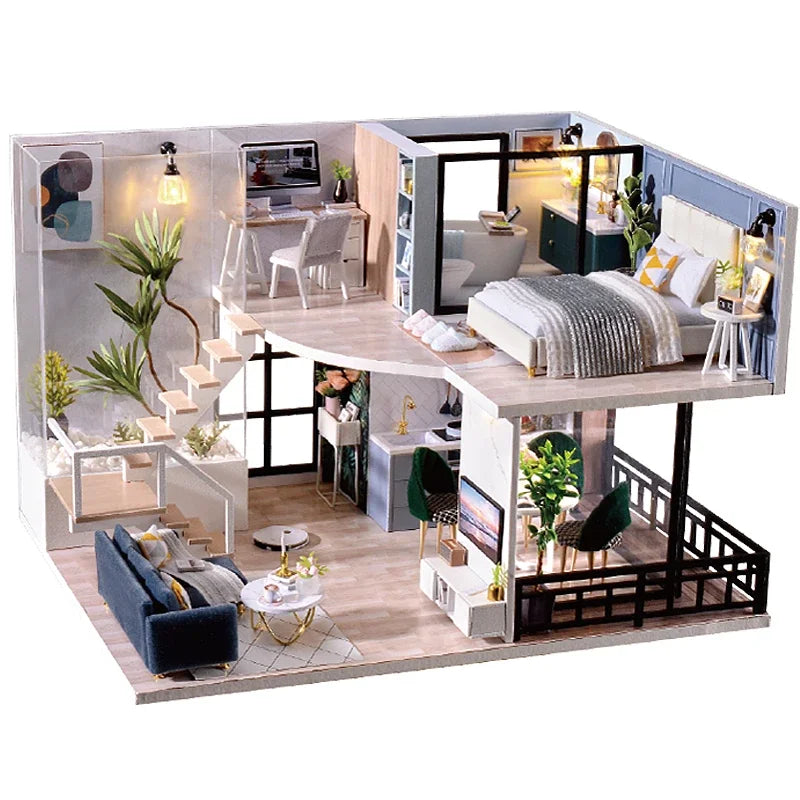 DIY Wooden Miniature Dollhouse Kit with LED & Furniture (1:24)