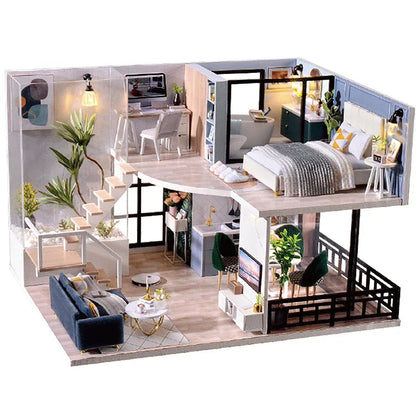 DIY Wooden Miniature Dollhouse Kit with LED & Furniture (1:24)