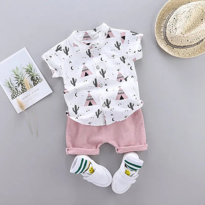 Baby Clothes Cool Pyramid Summer Short-sleeved Shirt Set