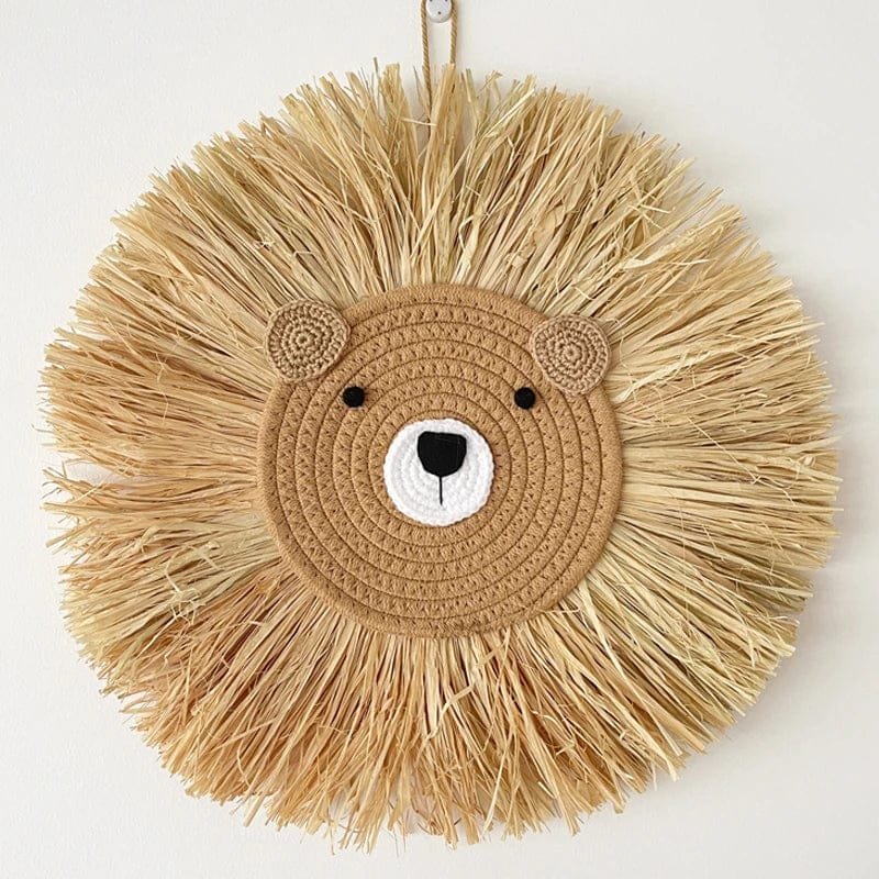 Nordic Handmade Lion Wall Decor - Woven Cotton & Straw