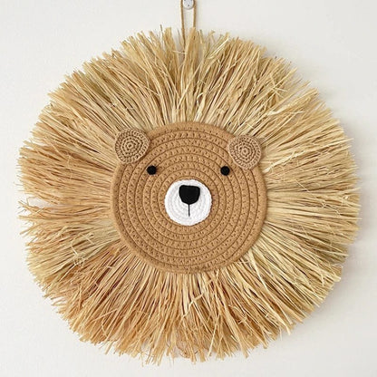 Nordic Handmade Lion Wall Decor - Woven Cotton & Straw