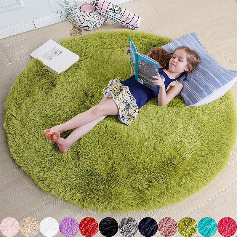 Soft Shaggy Fluffy Round Rug - Pink & White, Bedroom & Play Mat