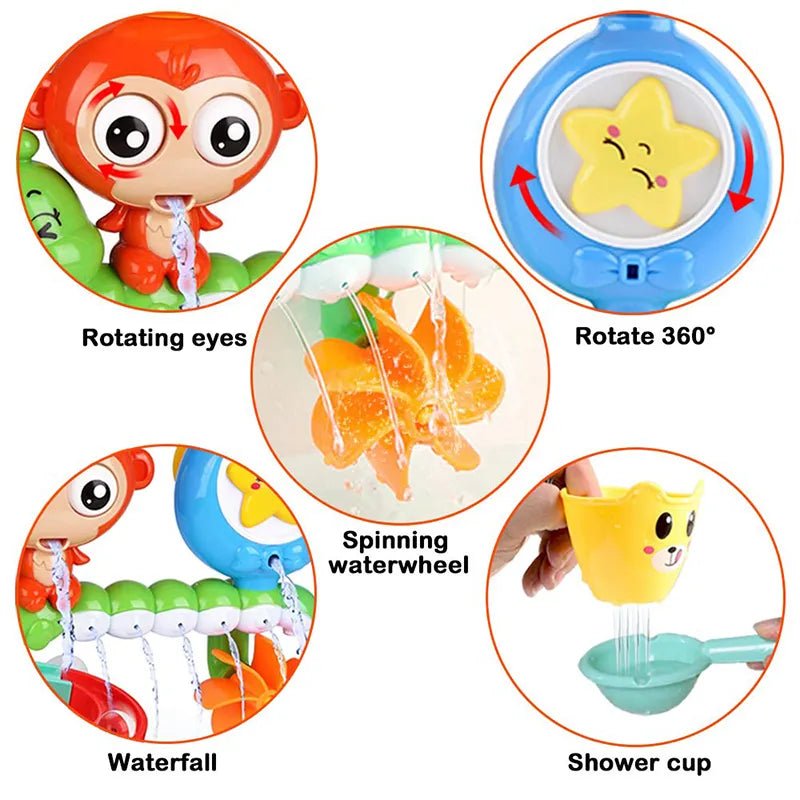 Monkey Caterpillar Bath Toy, Wall Suction Track, Kids' Shower Game