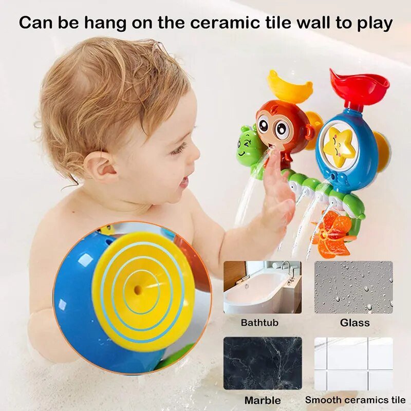 Monkey Caterpillar Bath Toy, Wall Suction Track, Kids' Shower Game
