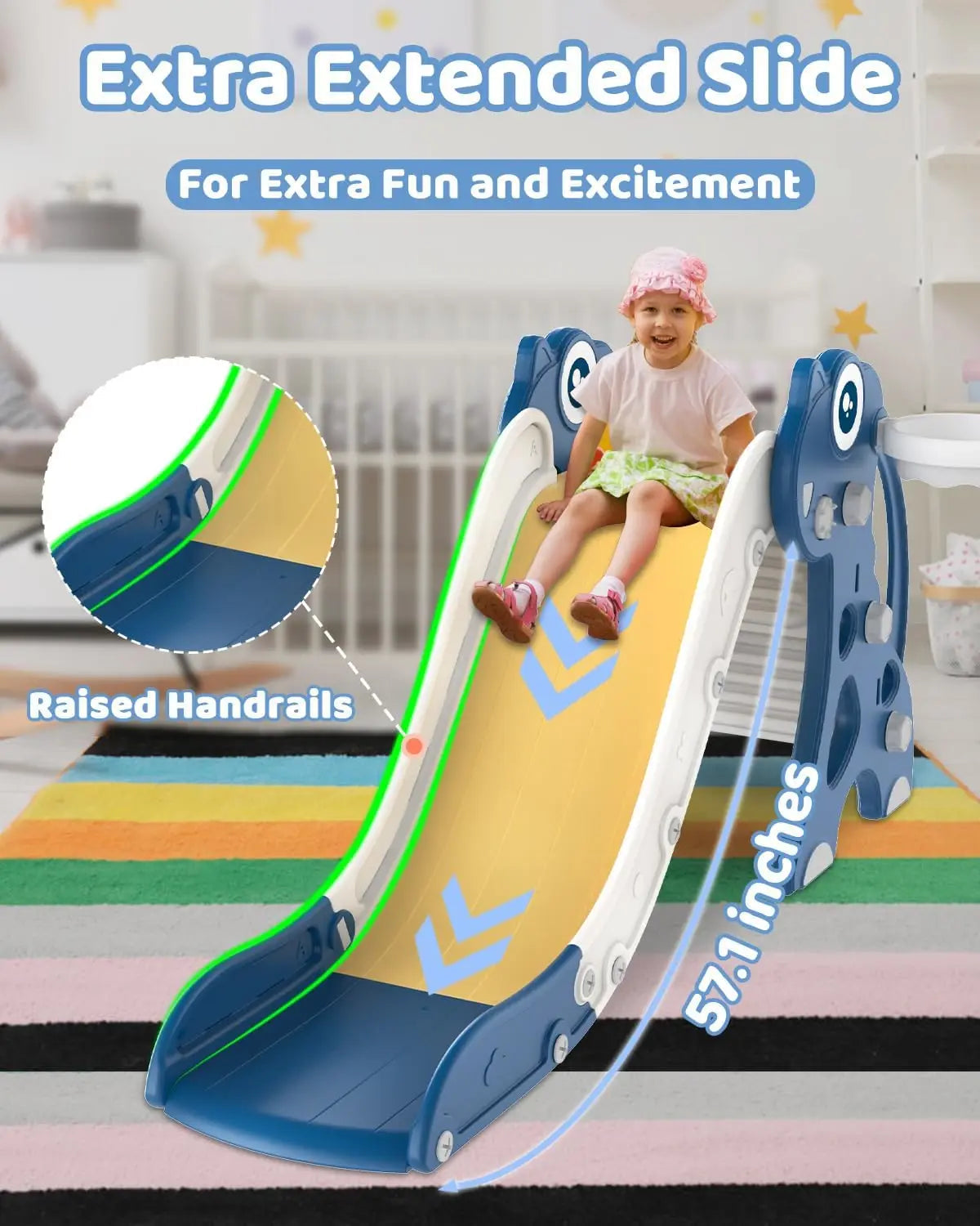 Toddler Slide Playset with Hoop & Ring Toss – Foldable (Blue)