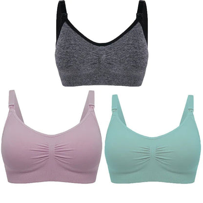 3pc Maternity Nursing Bra Set - Seamless, Breathable Cotton