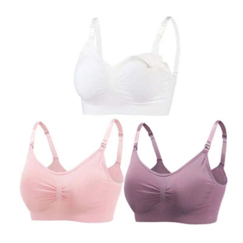 3pc Maternity Nursing Bra Set - Seamless, Breathable Cotton