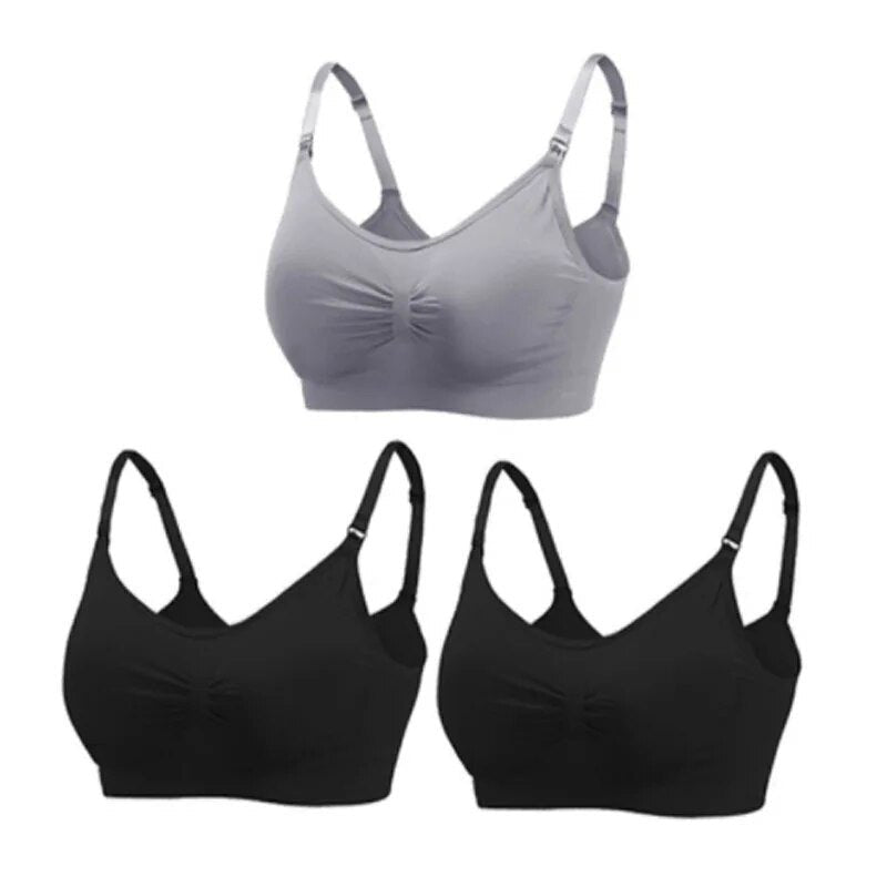 3pc Maternity Nursing Bra Set - Seamless, Breathable Cotton