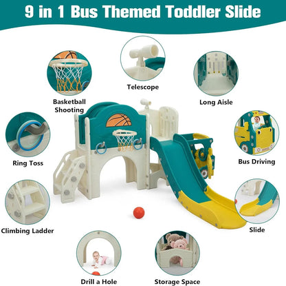 9-in-1 Bus-Themed Toddler Slide & Climber Playset