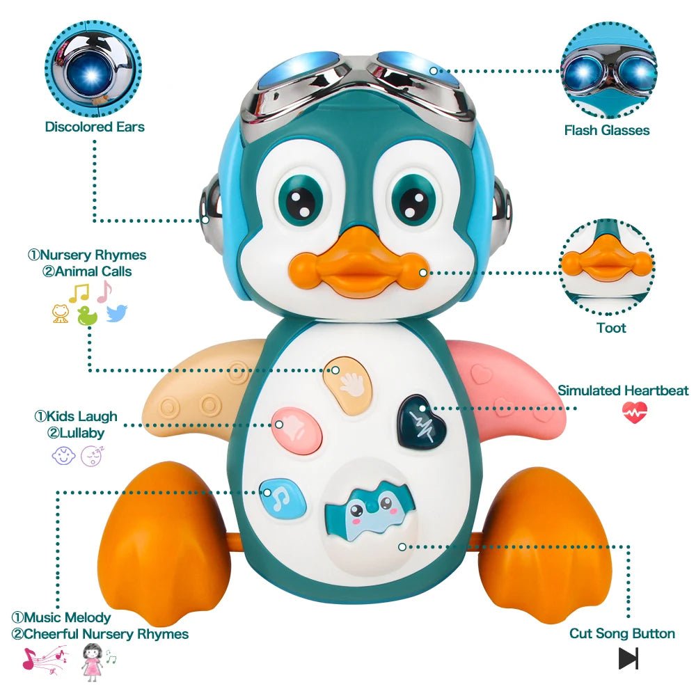 Musical Penguin Crawling Toy - Light-Up Walking &amp; Dancing