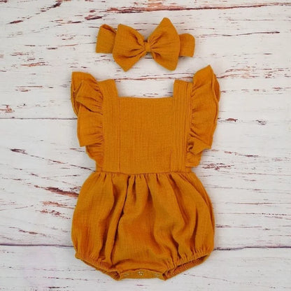 Organic Cotton Ruffle Romper & Headband - 3M, Dusty Pink