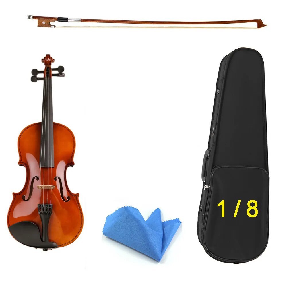 Natural 1/8 Acoustic Solid Wood Violin with Case Bow Rosin Strings Shoulder Rest Tuner