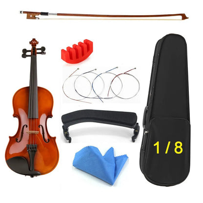 Natural 1/8 Acoustic Solid Wood Violin with Case Bow Rosin Strings Shoulder Rest Tuner