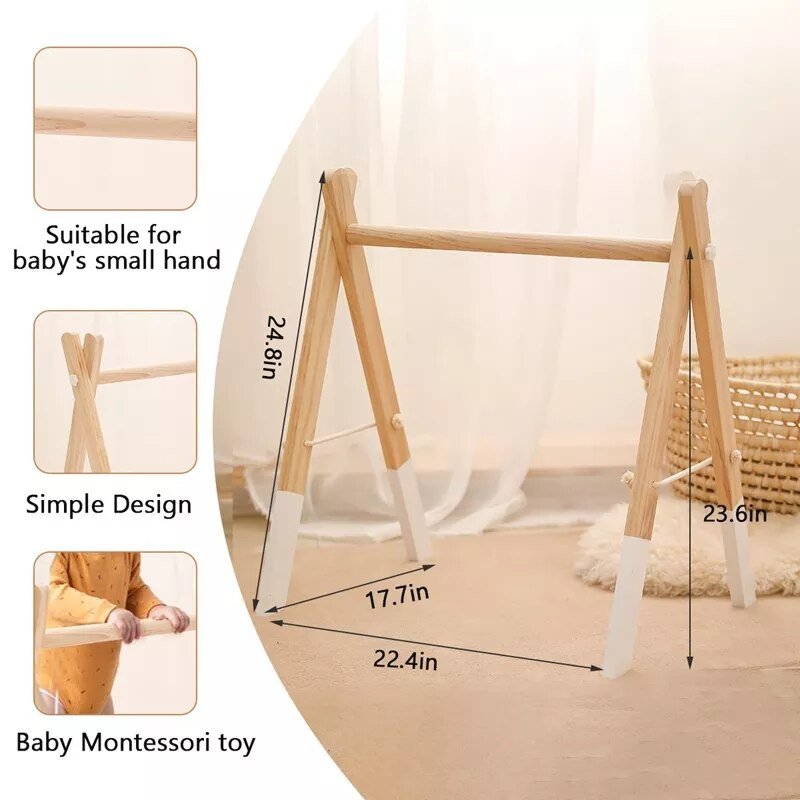 1Set Wooden Rattle Teethers & Play Gym for Newborns
