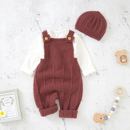 Sleeveless Knitted Romper & Hat Set: Neutral Baby Outfit