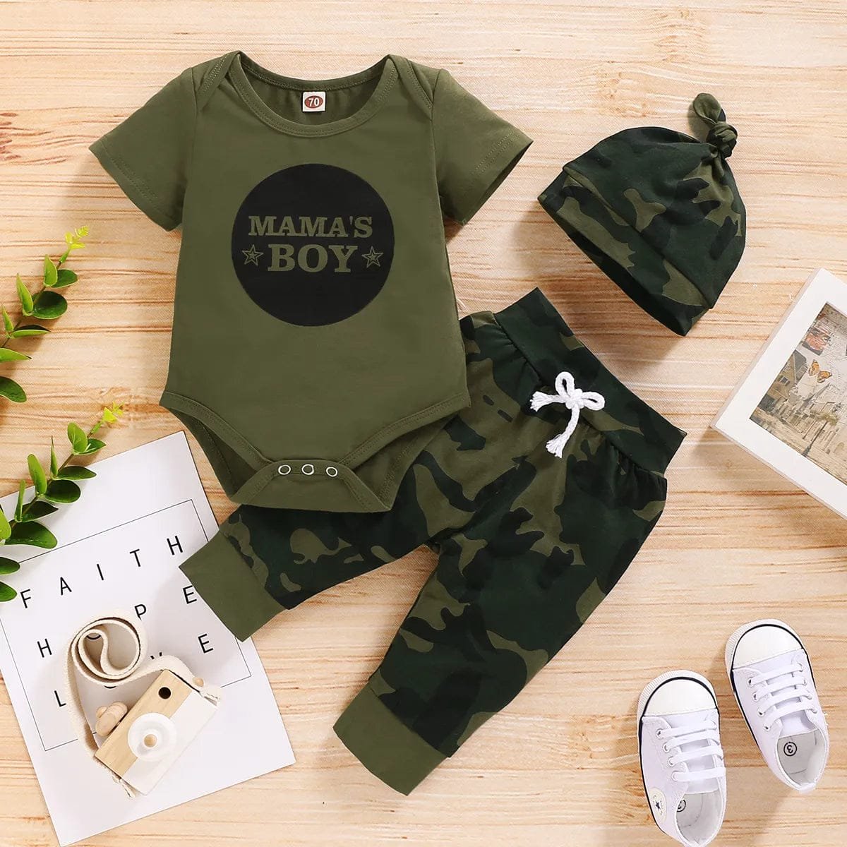 Newborn 3Pc Letter &amp; Camo Set 0-18M