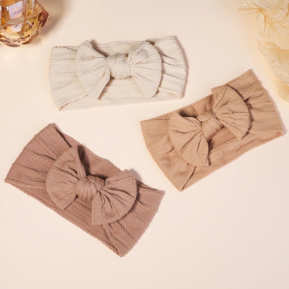 3Pc Cable Knit Baby Headbands - Elastic Turban Hair Bands