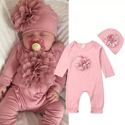0-18M Floral Jumpsuit & Hat: 2Pc Cotton Set for Newborns